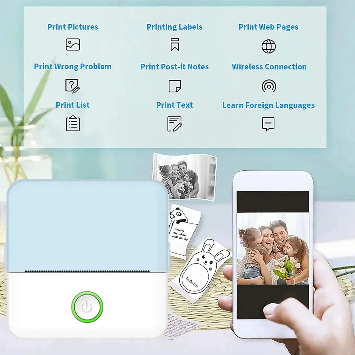 wireless printer Mini Thermal Printer Bluetooth Wireless Inkless Photo Printing Note Label Sticker Pocket Portable Printer for Home Office.